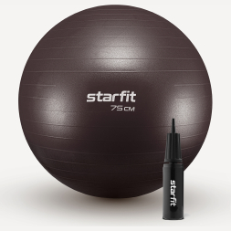 БЕЗ УПАКОВКИ Фитбол STARFIT GB-111 антивзрыв, 1200 гр, с ручным насосом, кофейный, 75 см