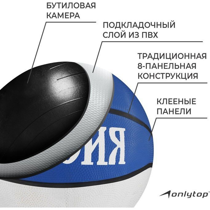 Мяч баскетбольный «Россия», ПВХ, клееный, 8 панелей, размер 7