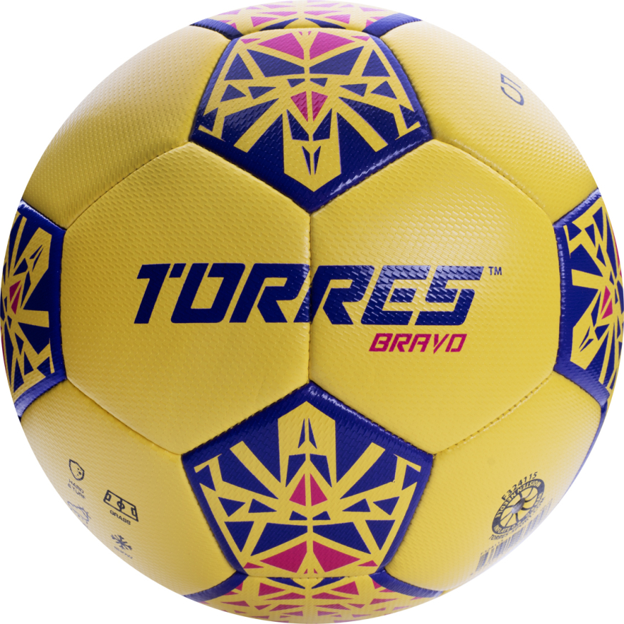 СЦ*Мяч футб. TORRES Bravo-4, F324114, р.4, ПУ, 4 сл, 32 п, гибрид.сшивка, желтый