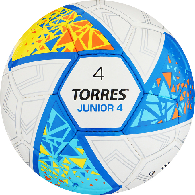 Мяч футб. &quot;TORRES Junior-4&quot; арт.F323804, р.4,.ПУ, 3 сл, 32п, руч.сш, бел-жел-гол