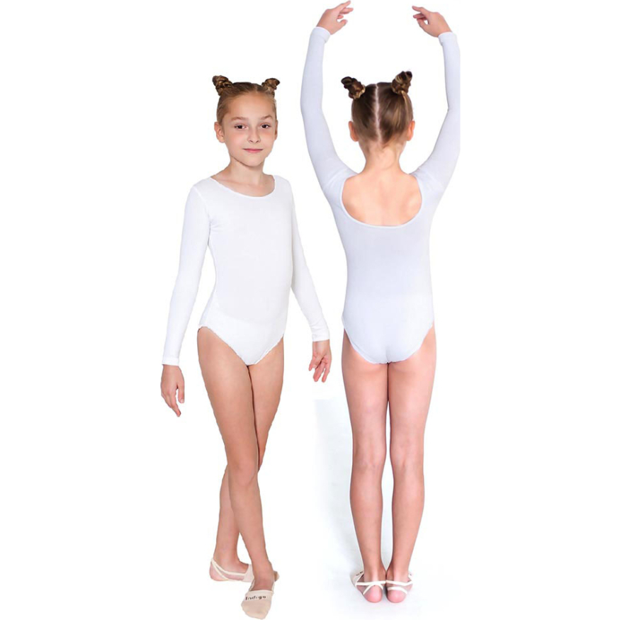 Купальник гимнастический с длинным рукавом Indigo SM-093-30, размер 30, белый