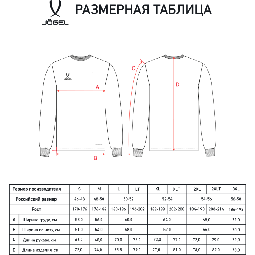 Футболка баскетбольная с длинным рукавом JÖGEL DIVISION PerFormDRY Pre-Match Longsleeve Jersey, красный