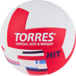 Мяч вол. TORRES Hit, V32355 р.5, синт.кожа (ПУ), клееный, бут.кам, бело-красный