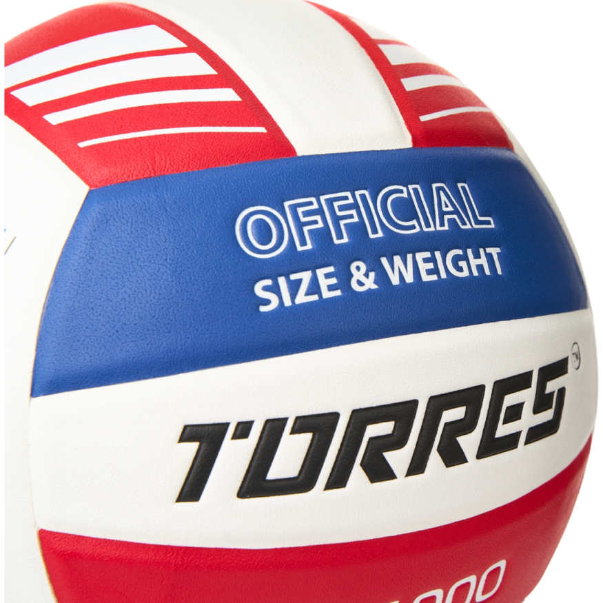 Мяч вол. TORRES VB 1000, V32415, р.5, синт.кожа (микрофибра), клееный, бут.кам, бел-син-красный