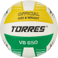 Мяч вол. TORRES VB 650, V32425, р.5, синт.кожа полиуретан, клееный, бут.кам, бел-зелено-желт