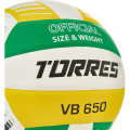 Мяч вол. TORRES VB 650, V32425, р.5, синт.кожа полиуретан, клееный, бут.кам, бел-зелено-желт