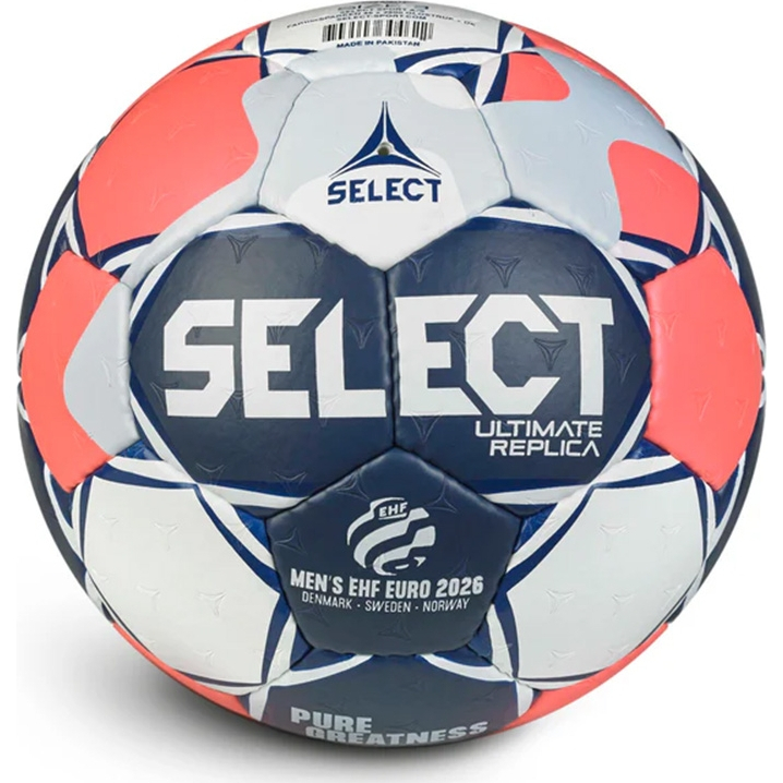 Мяч ганд. SELECT Ultimate EHF Euro Men Replica v26, 3572858749, р.3, ПУ, руч.сш, бело-сине-коралл