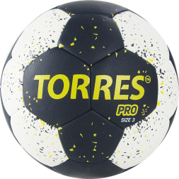 Мяч ганд. TORRES PRO, H32163, р.3, ПУ, 4 подкл. слоя, гибрид. сшивка, черно-бел-желт