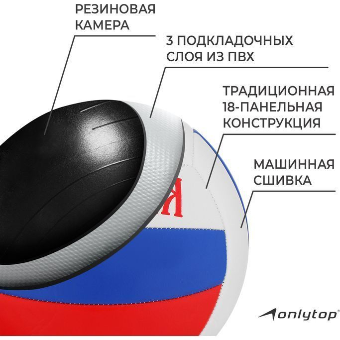 Мяч волейбольный ONLYTOP «Россия», ПВХ, машинная сшивка, 18 панелей, р. 5