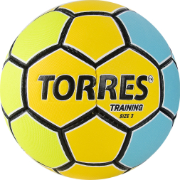 Мяч ганд. TORRES Training, H32153, р.3, ПУ, 4 подкл. слоя, руч. сшивка, желто-голубой