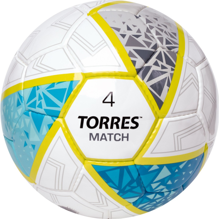 Мяч футб  TORRES Match, F323974,р 4, 32 пан  ПУ, 4 под  слоя, ручн  сшивка, бело-серо-голубой