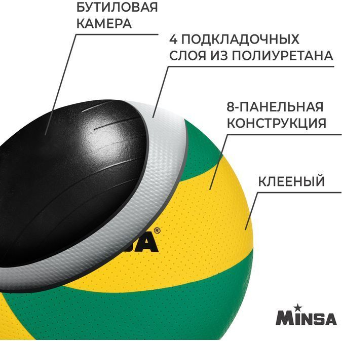Мяч волейбольный MINSA, PU, клееный, 8 панелей, р. 5