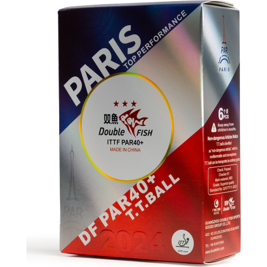 СЦ*Мяч для наст. тенниса DOUBLE FISH PARIS 2024 Olympic Games 3***,PAR40+, ITTF Appr,ABS,уп.6 шт