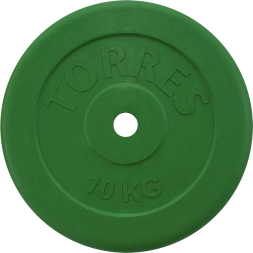Диск обрезиненный TORRES PL504110, вес 10кг., диаметр 25мм.