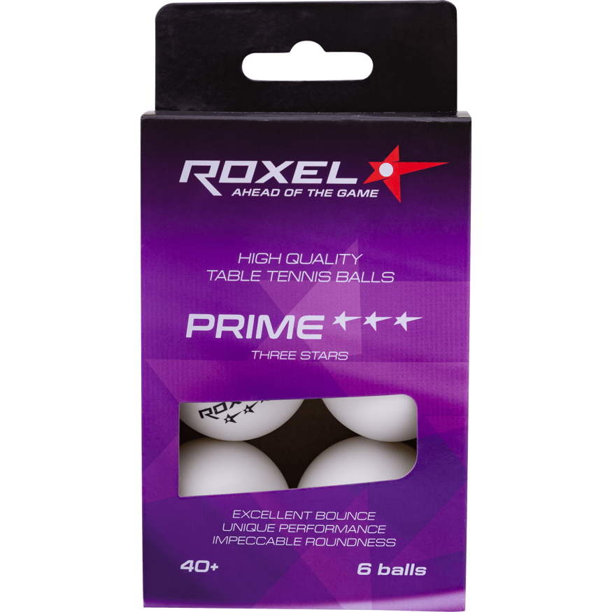 Мяч для настольного тенниса Roxel 3* Prime, белый, 6 шт.