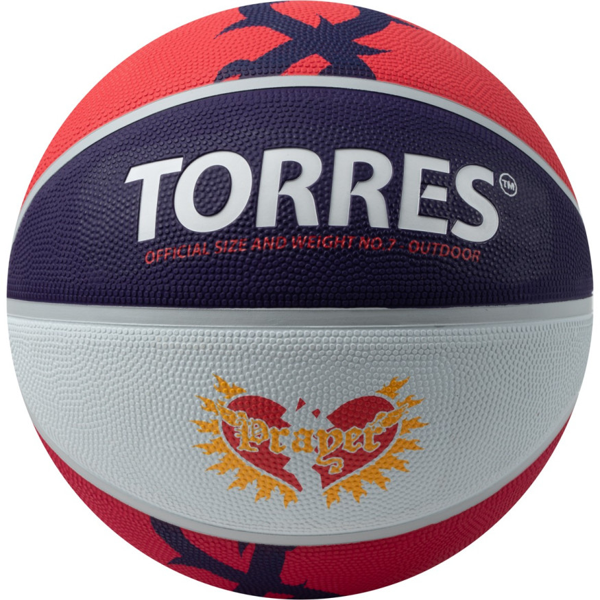 Мяч баск  TORRES Prayer, B023137, р 7, резина, нейлон корд, бут  кам , красно-серо-фиолет