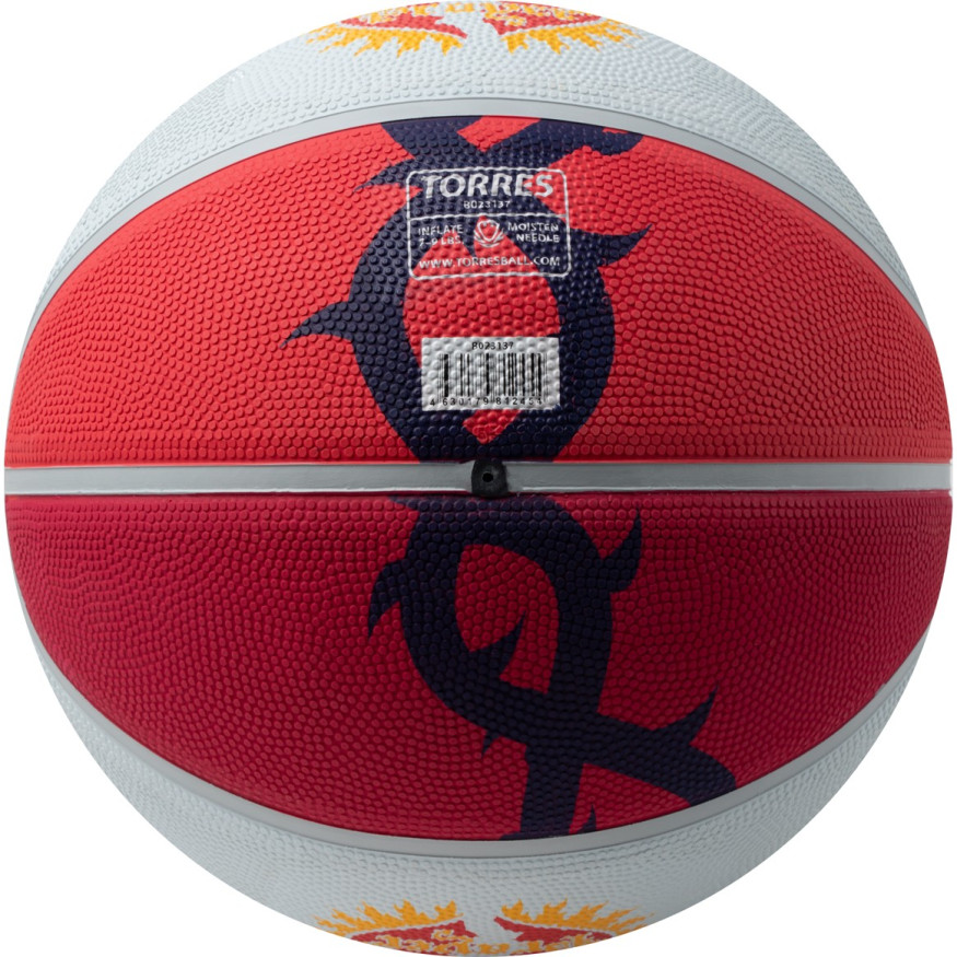 Мяч баск  TORRES Prayer, B023137, р 7, резина, нейлон корд, бут  кам , красно-серо-фиолет