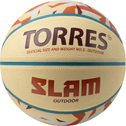 Мяч баск  TORRES Slam, B023145, р 5, резина, нейлон  корд, бут  кам, бежево-коричневый