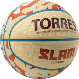 Мяч баск  TORRES Slam, B023145, р 5, резина, нейлон  корд, бут  кам, бежево-коричневый