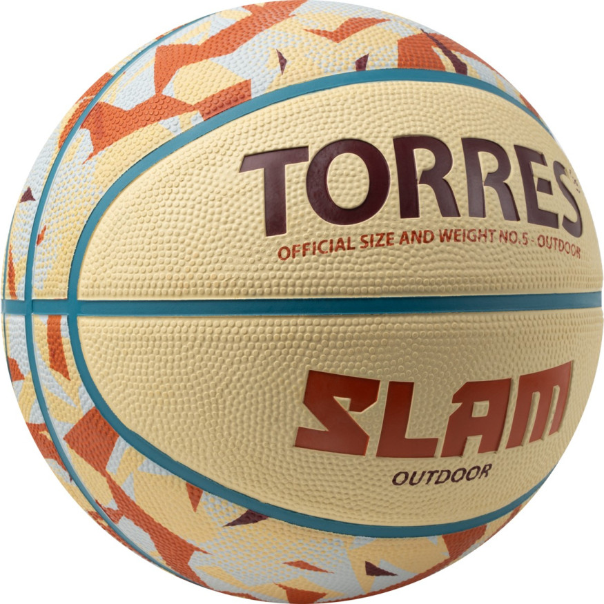 Мяч баск  TORRES Slam, B023145, р 5, резина, нейлон  корд, бут  кам, бежево-коричневый