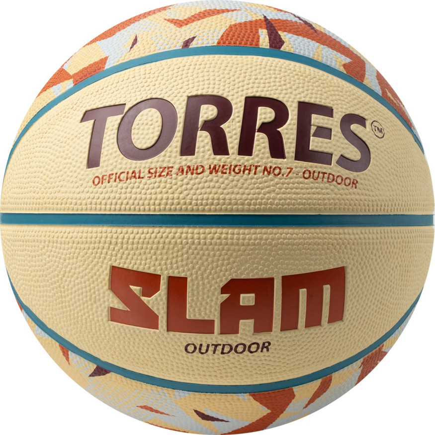 Мяч баск  TORRES Slam, B023147, р 7, резина, нейлон  корд, бут  кам, бежево-коричневый