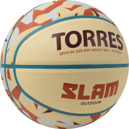 Мяч баск  TORRES Slam, B023147, р 7, резина, нейлон  корд, бут  кам, бежево-коричневый