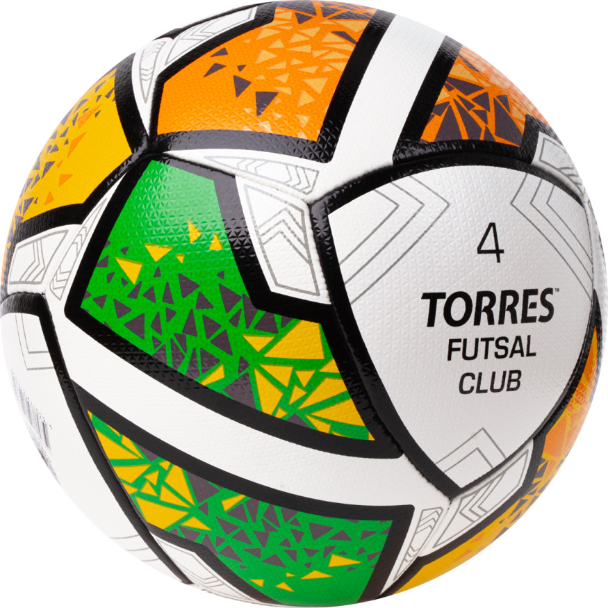 Мяч футзал  TORRES Futsal Club, FS323764, р 4, 10 пан  ПУ, 4 под  сл, гибрид  сш  бело-зел-оранж