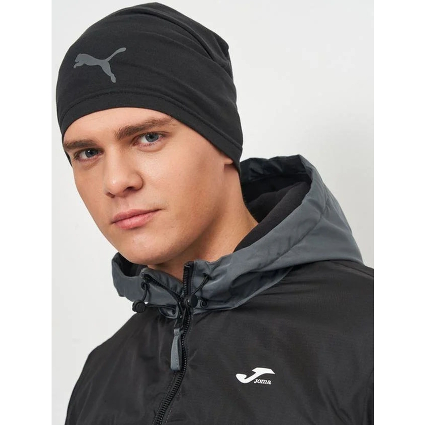 Шапка PUMA Slouchy Running Beanie, 02346901, 56% хлопок, 41% полиэстер, 3% эластан, черный