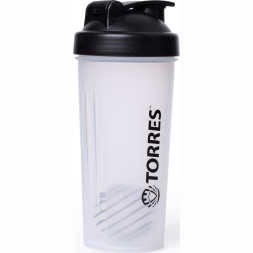 Шейкер спортивный TORRES, S01-600-01, 600мл, черная крышка с колпачком, пластик, прозрачный