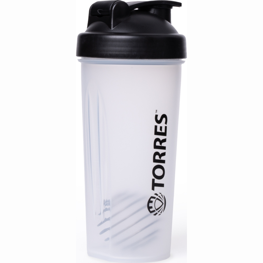 Шейкер спортивный TORRES, S01-600-01, 600мл, черная крышка с колпачком, пластик, прозрачный