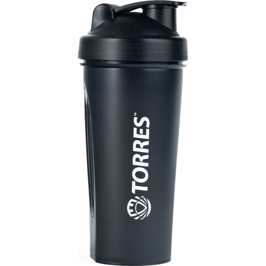 Шейкер спортивный TORRES, S01-600-01, 600мл, черная крышка с колпачком, пластик, прозрачный