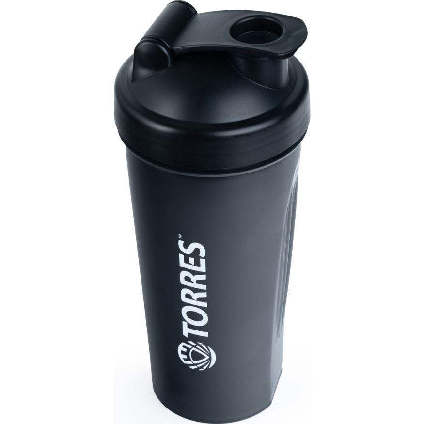 Шейкер спортивный TORRES, S01-600-01, 600мл, черная крышка с колпачком, пластик, прозрачный