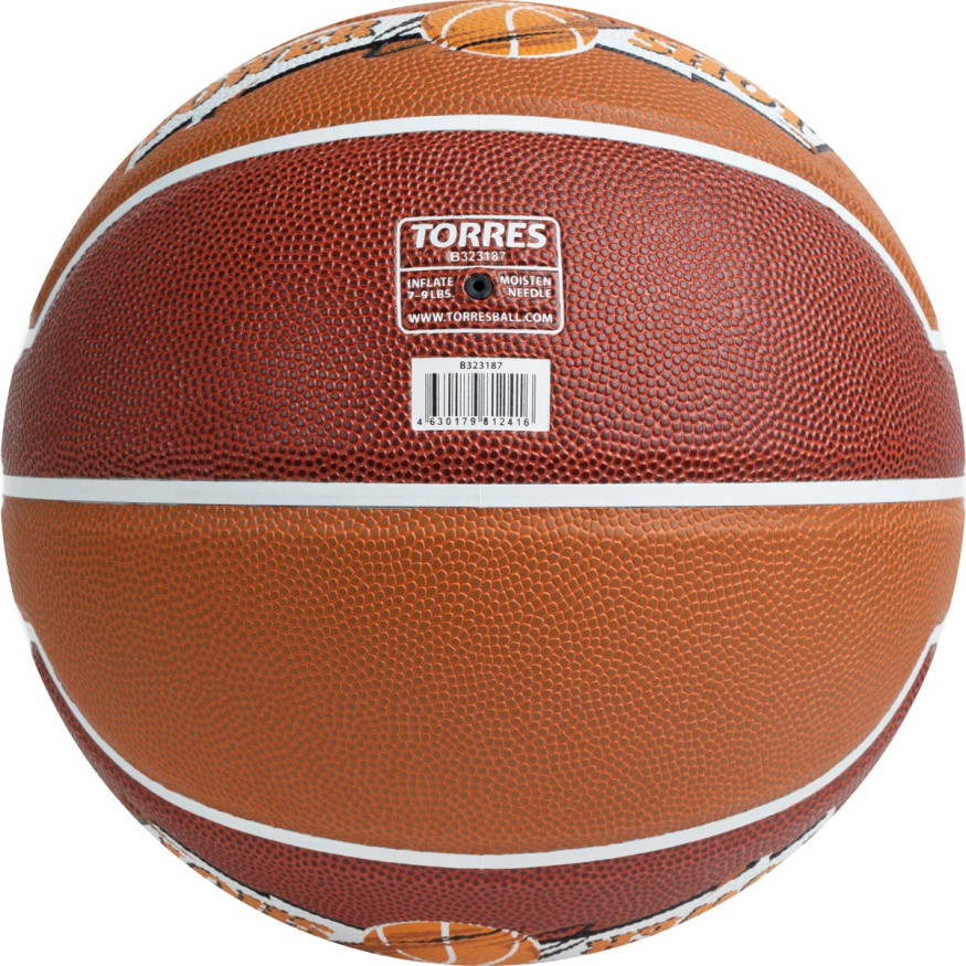 Мяч баск  TORRES Power Shot, B323187, р 7, 8 пан , ПУ, нейлон корд,бут кам, коричнево-оранжевый