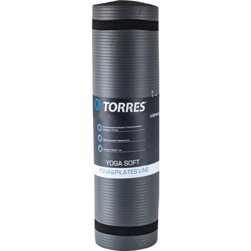 Коврик для йоги TORRES SOFT YL10110, толщина 1 см, каучук, серый