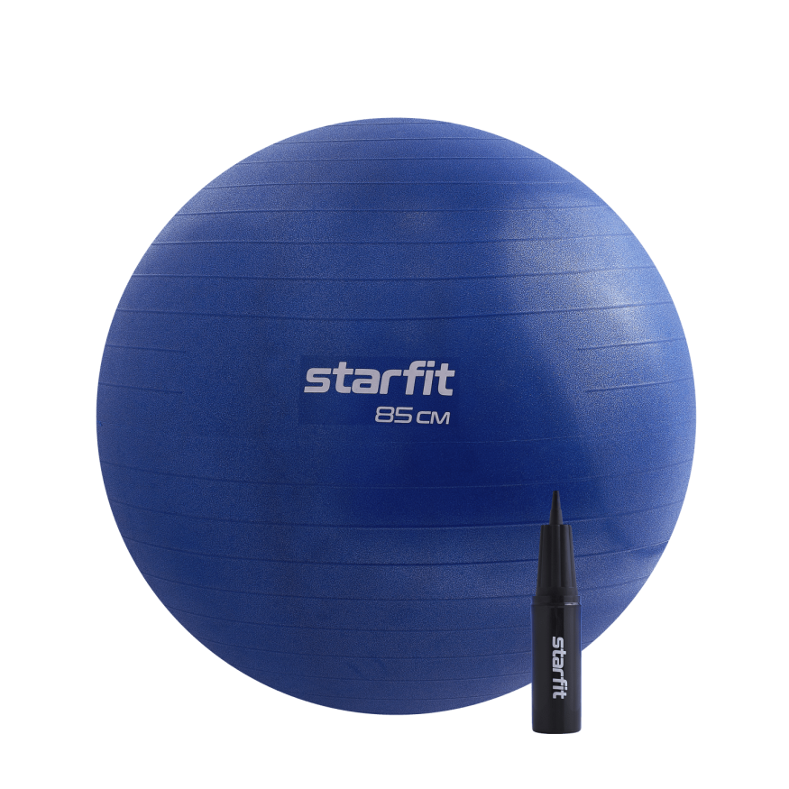 БЕЗ УПАКОВКИ Фитбол STARFIT GB-109 антивзрыв, 1500 гр, с ручным насосом, темно-синий, 85 см