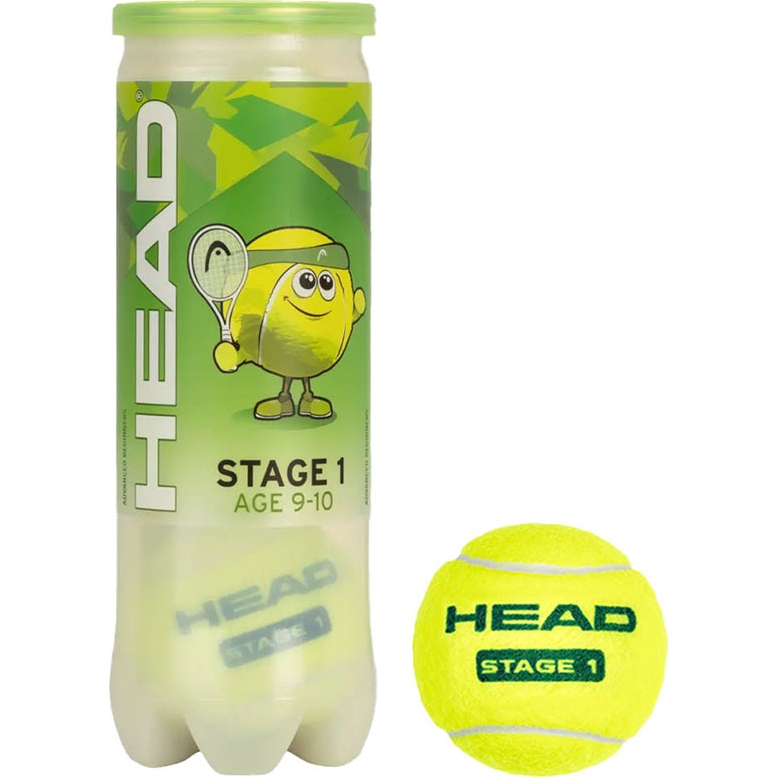 Мяч теннисный детский HEAD Stage 1 Green, 578413,уп.3 шт, фетр,нат.резина,желто-зеленый