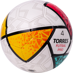 Мяч футзал. TORRES Futsal Pro, FS323794, р.4, 32 п. EPU-Microf, 4 подкл. сл, руч. сшив. бело-мультик