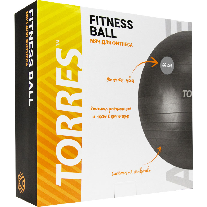 Мяч гимнастический TORRES AL121155SL, диаметр 55см., серый