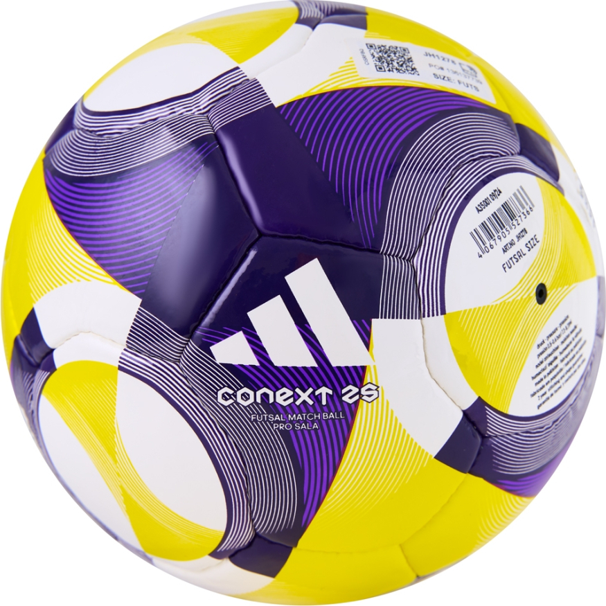 Мяч футзал. ADIDAS Conext 25 Pro Sala JH1278, р.4, FIFA Quality Pro, 18п, ПУ, руч.сш, фиолетово-желт