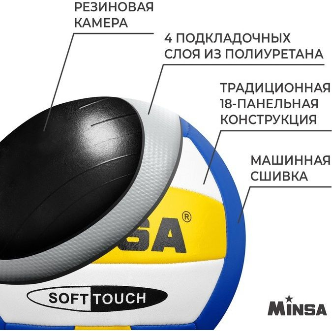 Мяч волейбольный MINSA, PU, машинная сшивка, 18 панелей, р. 5
