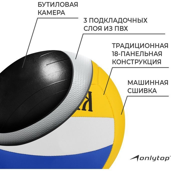 Мяч волейбольный ONLYTOP «Россия», ПВХ, машинная сшивка, 18 панелей, р. 5