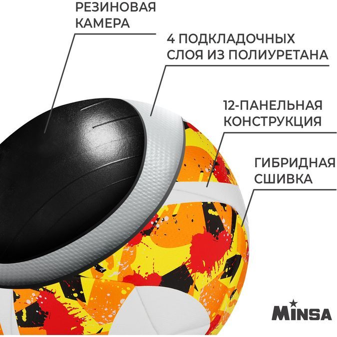 Мяч футбольный MINSA Futsal Club, PU, гибридная сшивка, размер 4