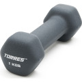 Гантель TORRES 1 кг, PL522501, металл в неопреновой оболочке, форма шестигранник, серый