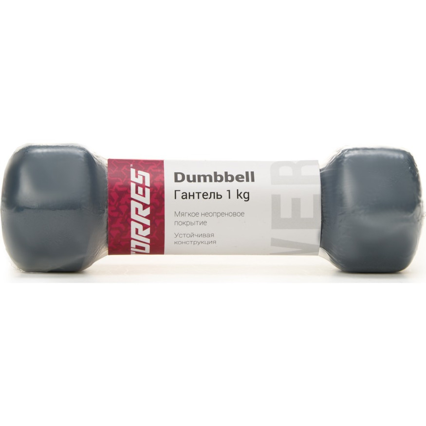 Гантель TORRES 1 кг, PL522501, металл в неопреновой оболочке, форма шестигранник, серый