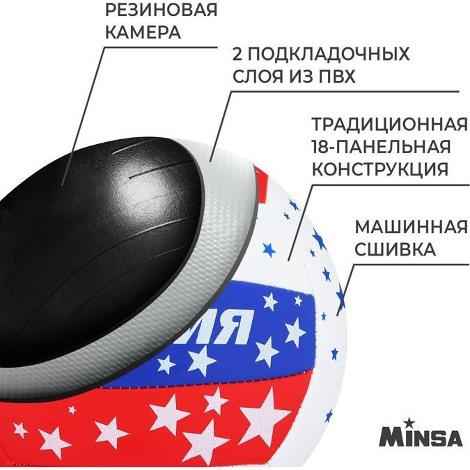 Мяч волейбольный MINSA, ПВХ, машинная сшивка, 18 панелей, р. 5