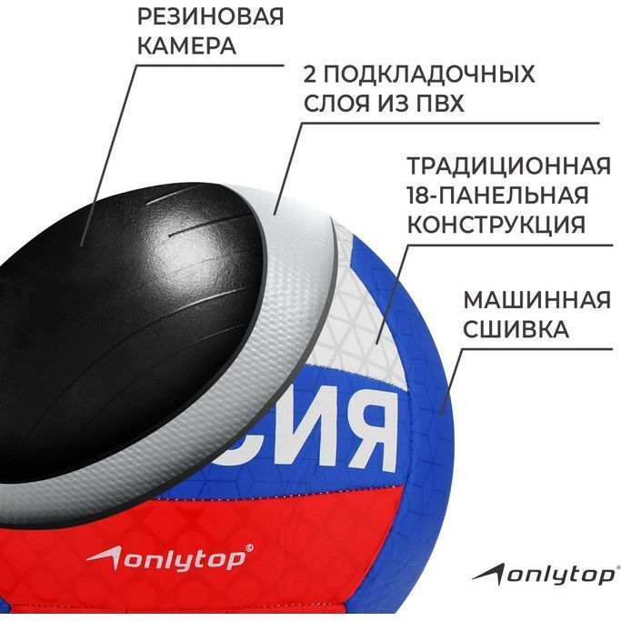 Мяч волейбольный ONLYTOP, ПВХ, машинная сшивка, 18 панелей, р. 5
