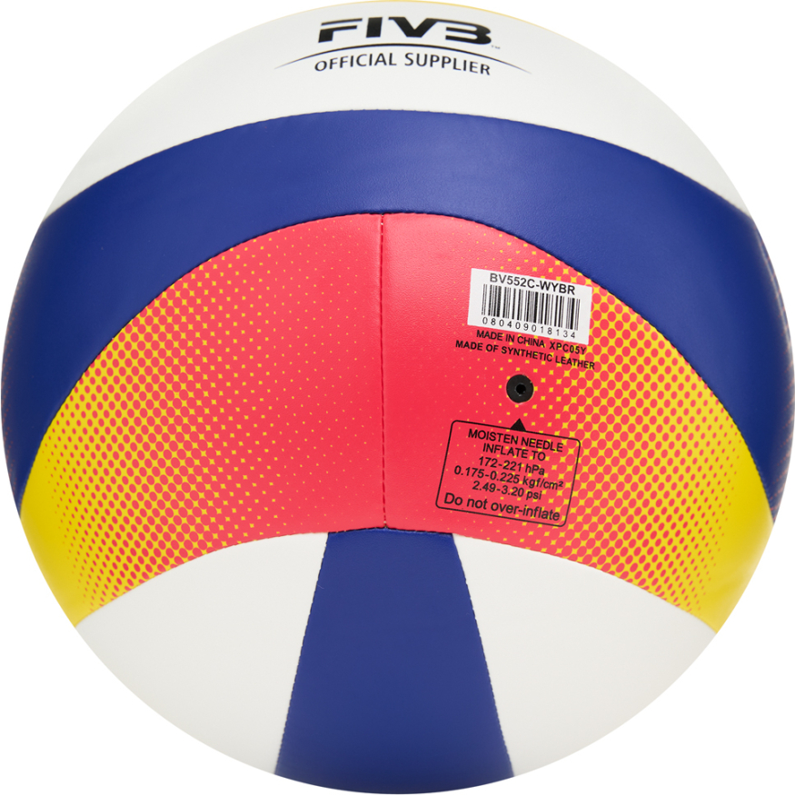 Мяч вол. пляжн. MIKASA BV552C,10 пан., мягкая синт.кожа (ПУ), маш.сш.,бут.кам,нейлон.к,бел-син-желт