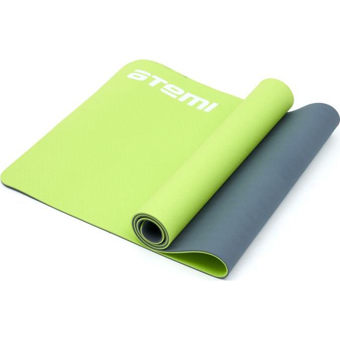 Коврик для йоги и фитнеса Atemi, AYM0321, TPE, 173х61х0,4 см, серо-зеленый