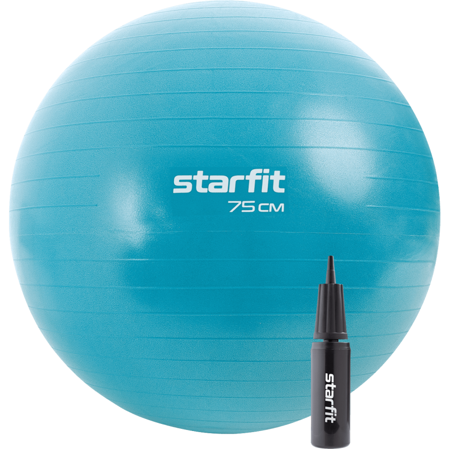 БЕЗ УПАКОВКИ Фитбол STARFIT GB-109 антивзрыв, 1200 гр, с ручным насосом, синий пастель, 75 см