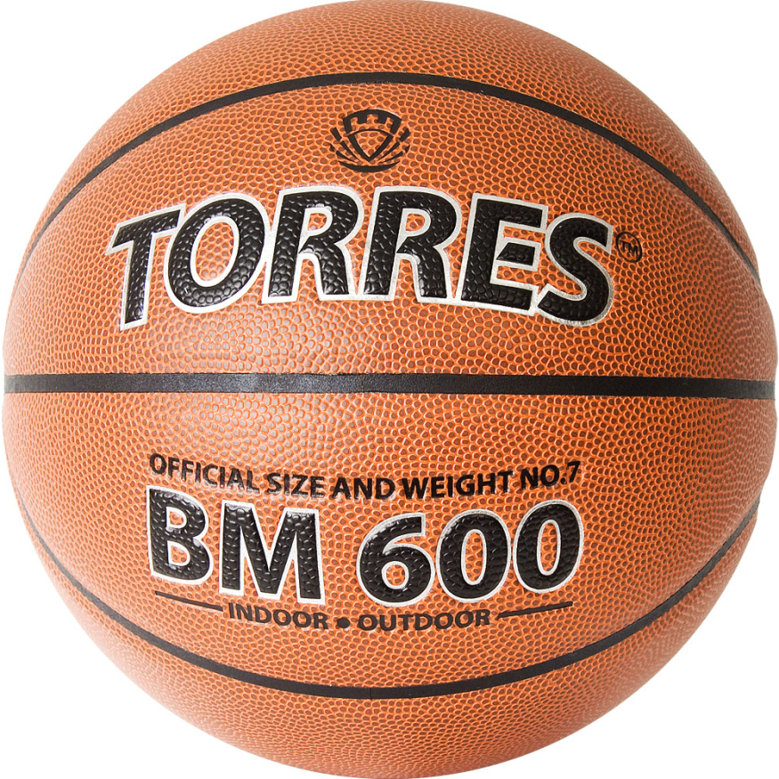 Мяч баск. TORRES BM600, B32025, р.5, ПУ, нейлон. корд, бут. камера, темнокоричневый-черн